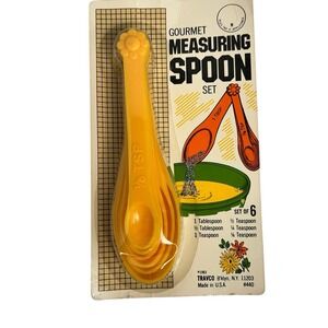 Travco Gourmet Measuring Spoon Daisy Set Vintage 1980s Yellow Deadstock USA NOS